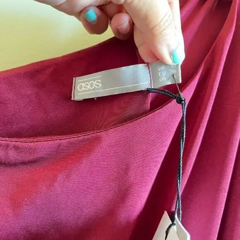 NEW ASOS MATERNITY ONE SHOULDER MIDI DRESS WINE WOMENS SIZE 6 RUFFLE Red