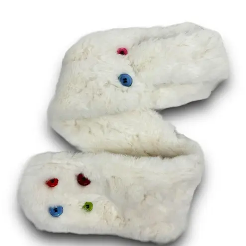 Halara NEW Womens White Faux Fur Button Scarf Winter Warm Snuggly One Size