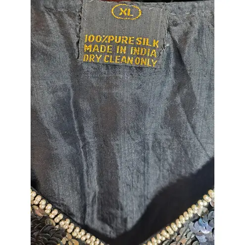 Women's Multicolored Floral Sequin Pure Silk V