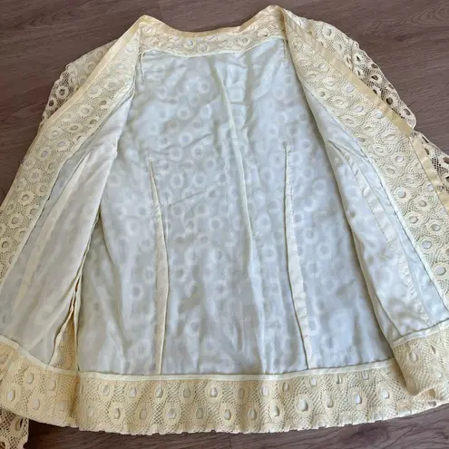 Vintage Yellow Eyelet Knit Woven Blouse