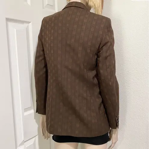 Rare Vintage ESCADA Wool Blend Double Breasted Square Print Brown Blazer Size 34