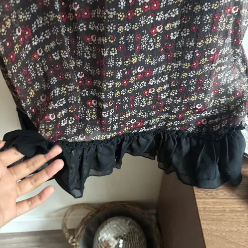 annabelle floral print short sleeve ruffle hem dress women black red yellow Size M