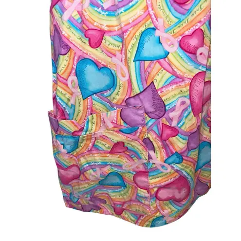 VTG 90’s Crest Scrub Top Rainbow Hearts Pink Ribbon Print Pockets Women’s Large