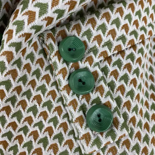 Vintage Lan Siang 70s Geometric Button Front Long Blazer Pea Coat MCM Medium Green