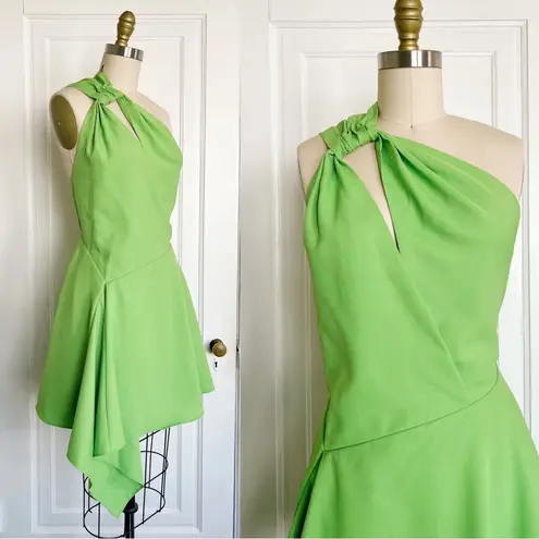 Cult Gaia • Eliana Dress mini one shoulder Fern Green cutout twill handkerchief