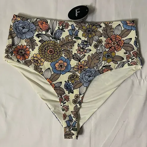 Lulus Sun Soaked Cream Floral Print High Waisted Bikini Bottoms Medium Green