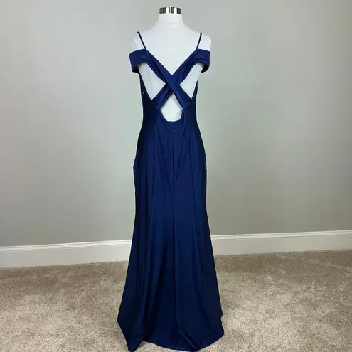 Nightway Backless Cold Shoulder Evening Gown Blue Size 4 Long Formal Dress