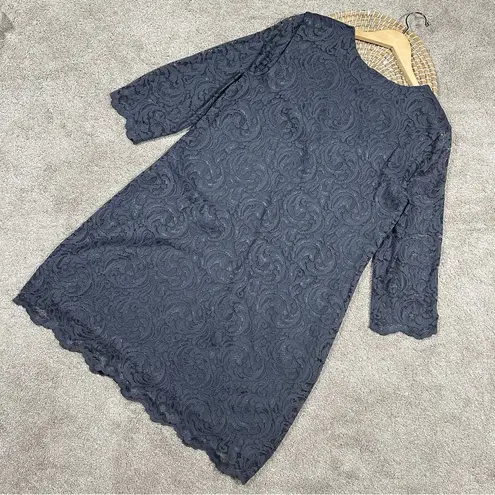 Garnet Hill Three-Quarter-Sleeve Lace Shift Dress Scoop Neck in Slate Blue 18