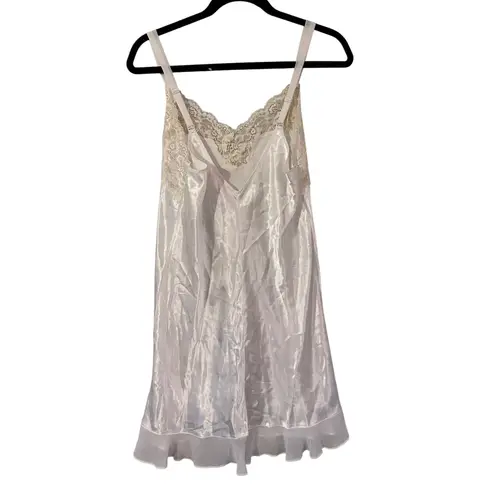 Oscar de la Renta Pink Label White Lace Trim Satin Slip Dress L Wedding classic Size L