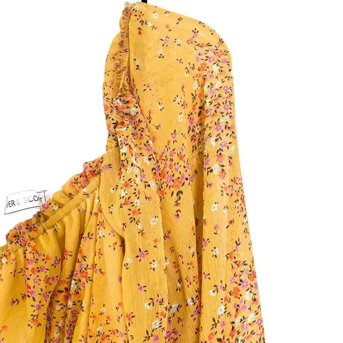 Piper & Scoot Yellow Shimmer Floral Long Sleeve Midi Dress Size Medium