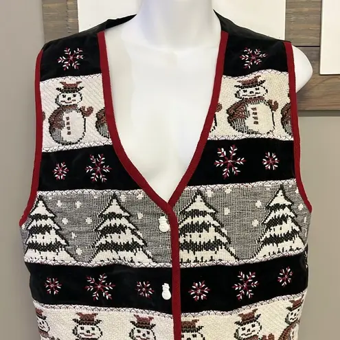 TanTrums Vintage Black Button Up Snowman Tree Snowflake Vest
