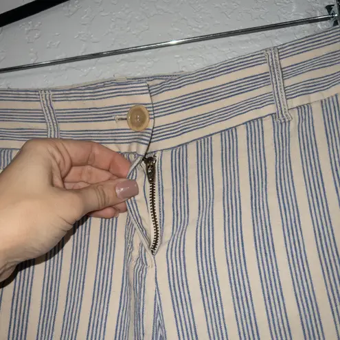The Loft Cream & Blue Stripe Marisa Linen Blend Crop Pants Size 4