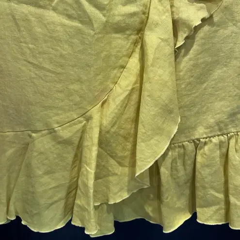 Boden Mustard Ruffle Hem Linen Faux Wrap Skirt Size 8 Preppy Classic Coastal Yellow
