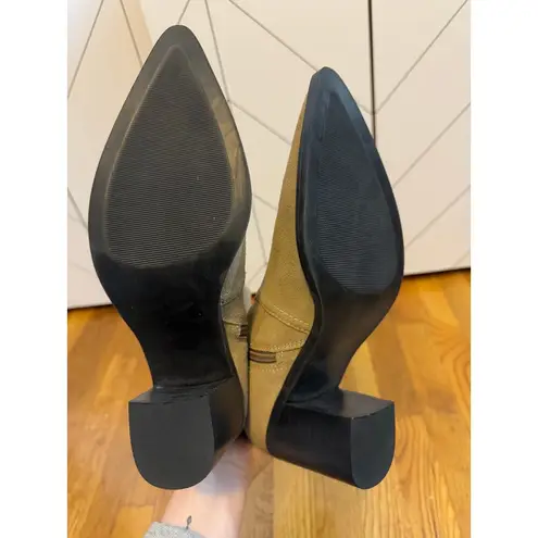 BP  Surina Lea Women’s 10M Leather Suede Tan Chunky Block Heal Ankle Bootie Boots