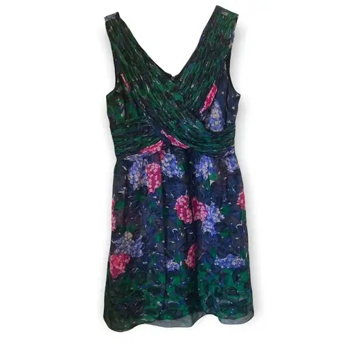 Anna Sui Blurred Hydrangea Dress Watercolor Floral Size 2 Sleeveless Mini Black
