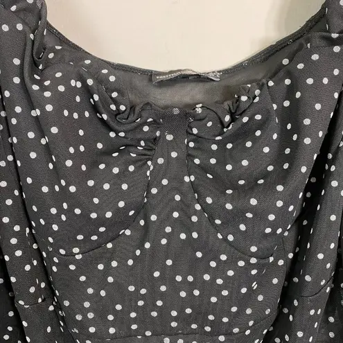 Pretty Little Thing  Black Mesh Polka Dot Milkmaid Bodysuit Womens 12 Sheer Stretch