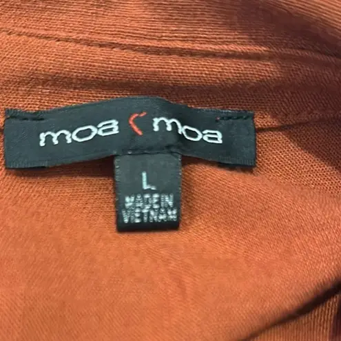 Moa Moa Burnt Orange Dark Short Sleeve Button Down Front Shirt Size Large