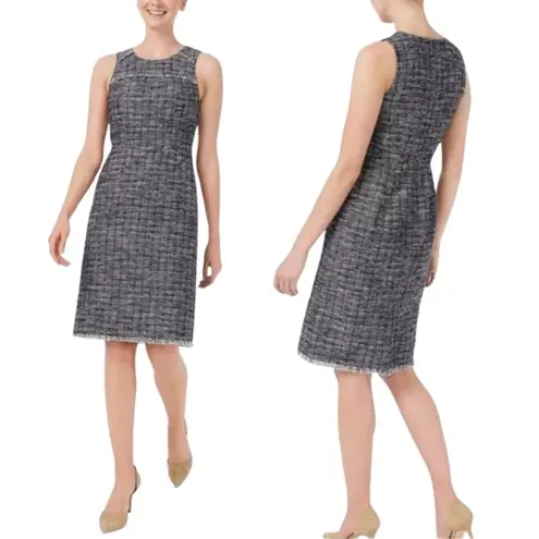 J.Crew Factory Tweed Fringe Sheath Dress Women's 2 Navy Sleeveless Career Preppy Blue