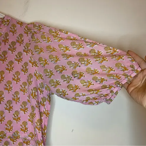 EMERSON FRY India Collection Lucy Maxi Dress Little Marigolds Pink/Orange Large Pink