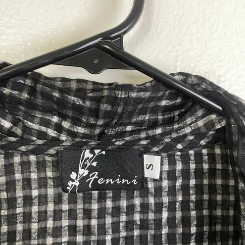 Fenini Open Front Jacket Womens Small Black Metallic Check Lightweight Lagenlook