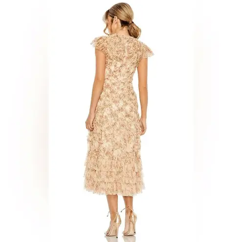 Mac Duggal NWT Ruffle Tiered Short Sleeve A Line Dress Beige 2