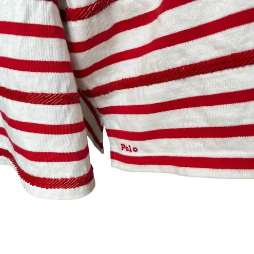 Polo Ralph Lauren Oversize Red/White Striped Jersey Crewneck Beaded Tee, Sz XL Red