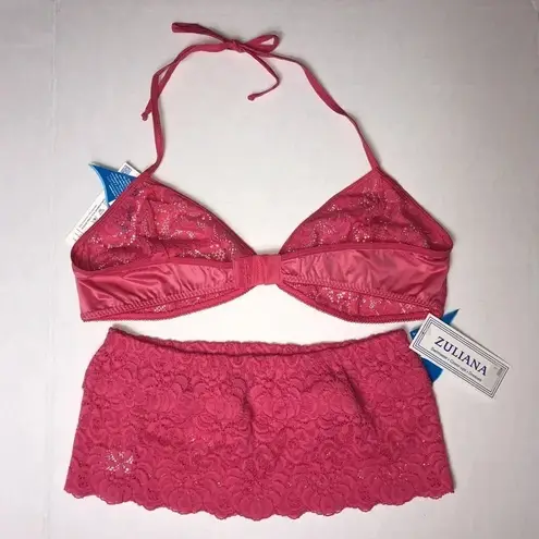 Zuliana Size Large Dark Pink 3 Piece Lace Set. Made in Brazil. New With Tags.