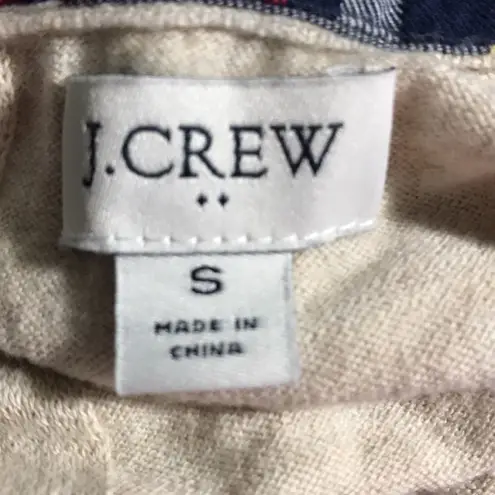 J Crew Factory Woven Collar Sweater Plaid Flannel/Cream Small Side Split Hem