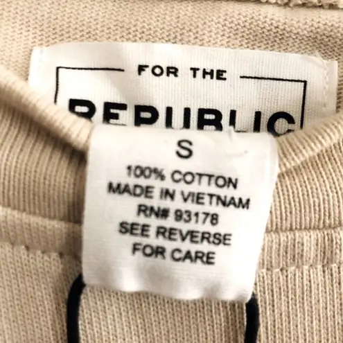 FOR THE REPUBLIC NWT Sweatshirt Beige French Terry Ruffled Sleeve Size S $58