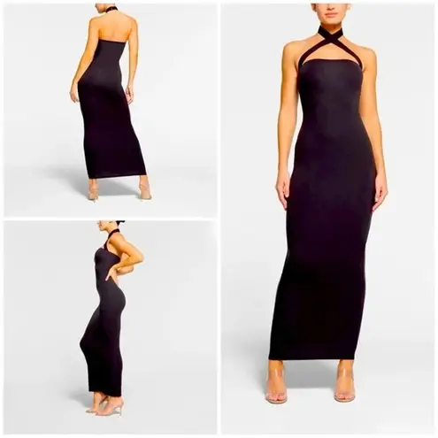 SKIMS Fits Everybody Wrap Long Slip Dress Maxi Black Size Large
