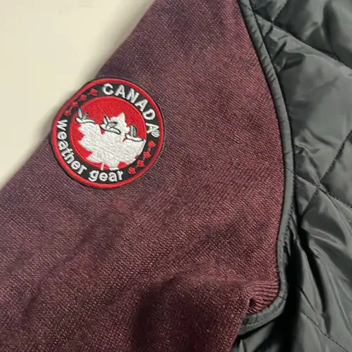 Canada Weather Gear NWT quilted black zipper jacket maroon sweater sleeves hood