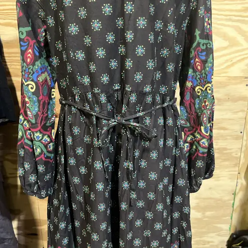 April Cornell Floral Midi Dress Womens Medium Cottagecore Prairie Peasant Black