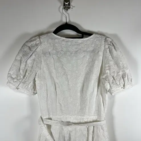 Polo Ralph Lauren Ruffled Linen Eyelet Lace Midi Dress Button Up Belted Size 4 White
