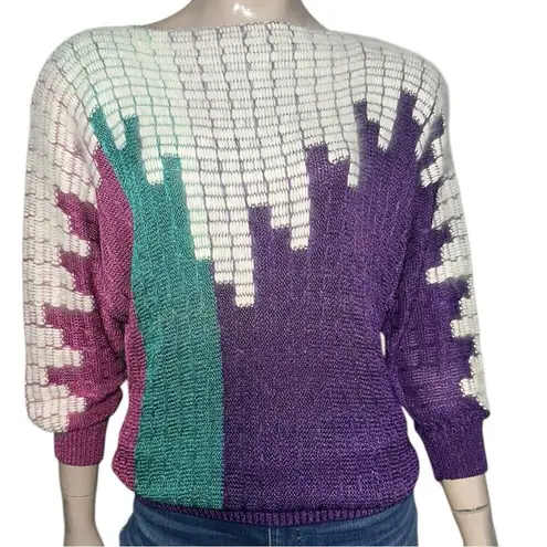 Du Coeur Et Company Aspen Vintage Size S Purple Green White Colorblock Sweater