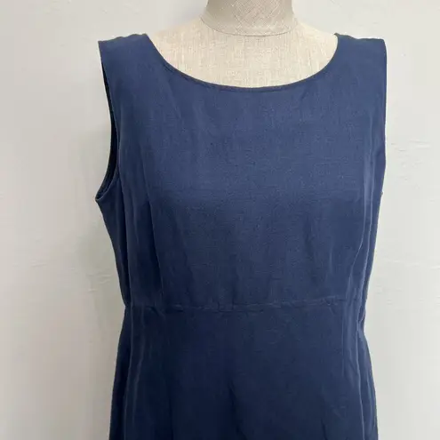 Laura Ashley Vtg Sz 12 Dress Linen Blend Midi Lagenlook Sleeveless Classic Navy