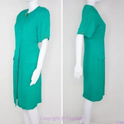 katie MFG vintage union made green short sleeves button down dress, Petite 13
