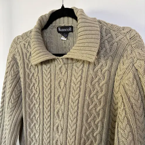 Vintage Cableknit Sage Green Sweater Collared Cozy Preppy Cabin Winter Large