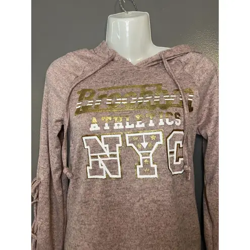 Love New York Hoodie Dress Womens Small Pink Brooklyn Athletics NYC Lace Up