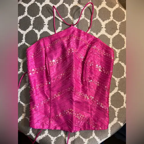 Blondie Nites Pink Asymmetrical Backless Bustier Crop Top