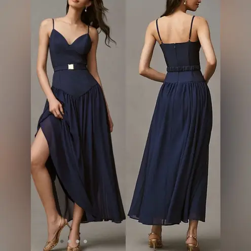 Hutch NEW Bustier Drop Waist Evening navy Gown Sz 6