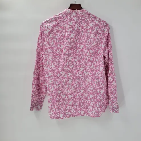 Talbots  Womens Starfish Shirt Large Pink White Button Down Long Sleeve Beach