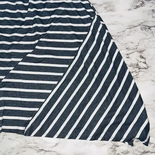 AB Studio Skirt Striped Maxi Asymmetrical Grey/White Fold Over Waist Women M