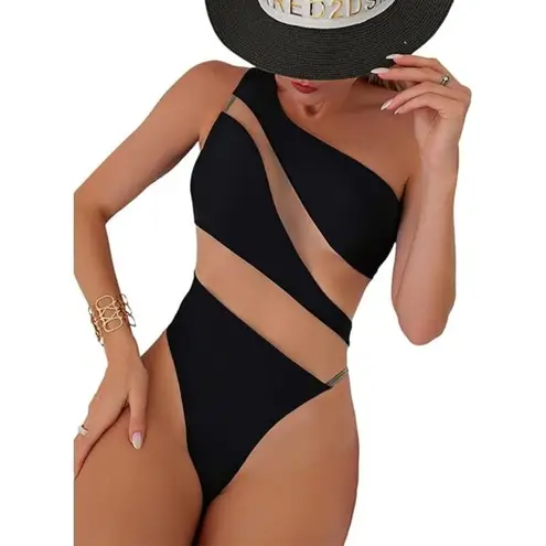 Norma Kamali Snake Mesh Mio One Piece Swimsuit in Black & Nude X-Small New Women