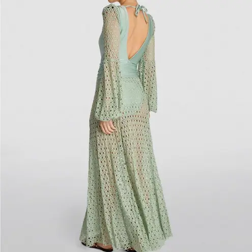 PatBO Monstera Crochet Plunge Beach Dress Medium Green