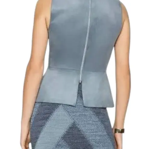 BCBG Maxazria Blue Faux Suede Cladiana Peplum Blouse Women Size Medium | 68