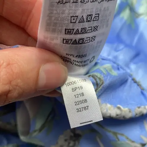 Inc international Concepts silky blue floral tie banded wrap blouse, size XL