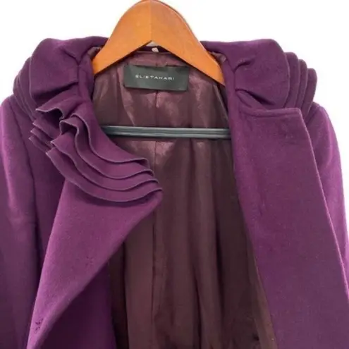 Elie Tahari Womens Purple Wool Pea Coat