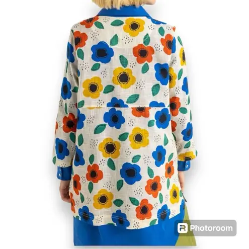 Dessau by womens sz XL asymmetrically cut blouse hidden buttons one inset pocket Blue