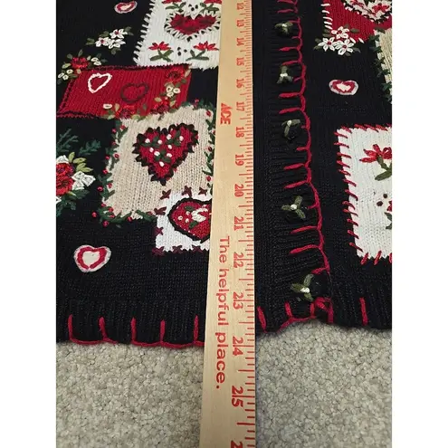 Heirloom Collectibles Women's Vintage Patchwork Heart Knit Sweater Cottagecore L Size L
