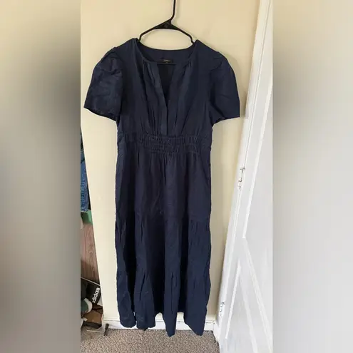 Quince 100% European Linen Tiered Maxi Dress in Deep Navy